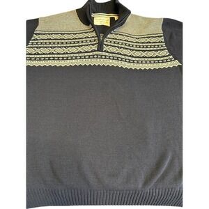Weatherproof Vintage Mens Navy‎ Fair Isle Quarter Zip Cotton Sweater XL